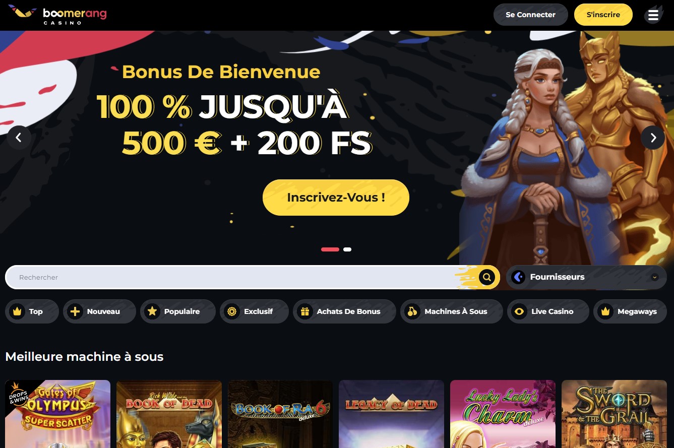 Interface et jeux Boomerang Casino